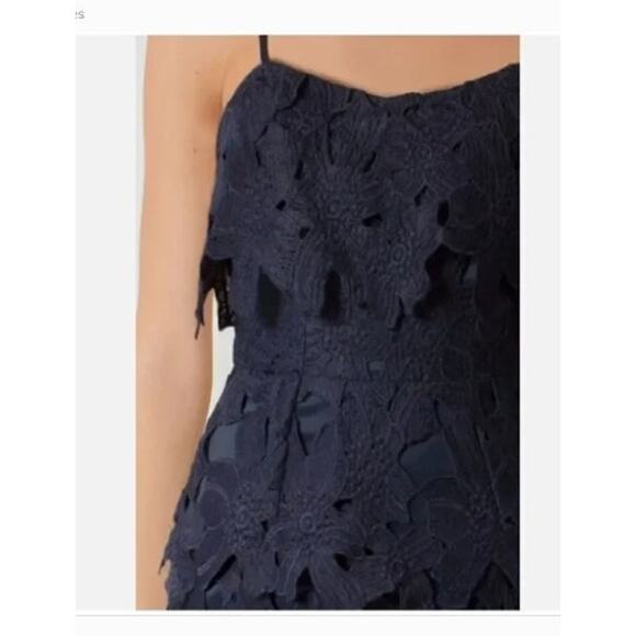 New NWT Black Halo Ora Lace‎ Sheath Party Navy Blue Foral Mini Dress Size 6 - Picture 3 of 16